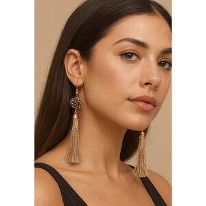 MIA Collection Tassel Drop Earrings Women Gold Tone Long Fringe Beaded Statement